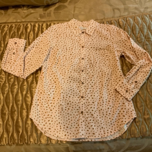 FOXCROFT Pink, Tan & White Leopard Print Corduroy Long Sleeved Blouse Size 8 - Picture 9 of 14